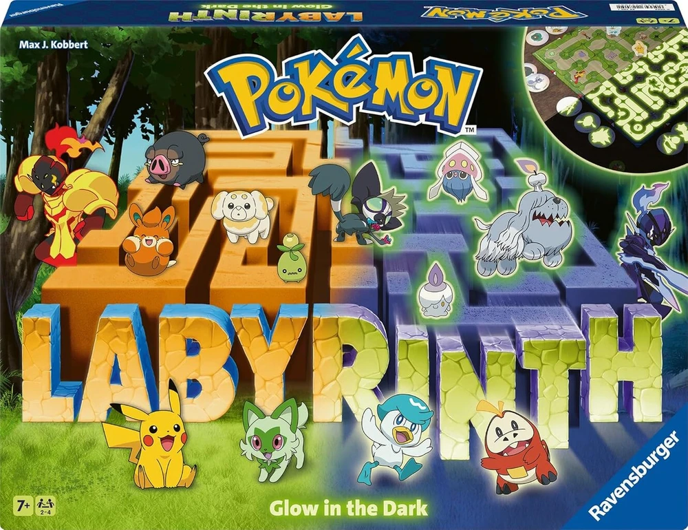 Ravensburger 22705 Pokémon Labyrinth švytintis tamsoje slenkantis žaidimas su populiariausiais Pokémon 2-6 žaidėjams nuo 7 metų: galima žaisti šviesoje ir tamsoje