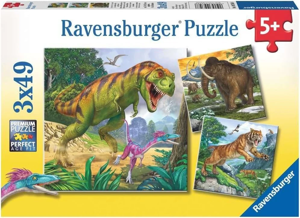 Ravensburger 3x49 detalių dėlionės rinkinys: Gyvūnai, vienaragiai, dinozaurai