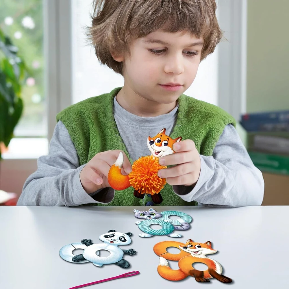 Ravensburger Becreative Pompom Animals - kūrybinis rinkinys vaikams nuo 6 metų, pomponai mergaitėms ir berniukams - 18429 - dovanos gimtadieniui, dekoravimo "pasidaryk pats"