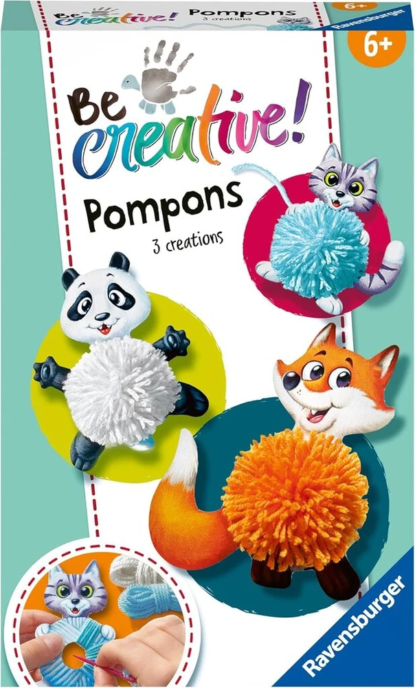 Ravensburger Becreative Pompom Animals - kūrybinis rinkinys vaikams nuo 6 metų, pomponai mergaitėms ir berniukams - 18429 - dovanos gimtadieniui, dekoravimo "pasidaryk pats"