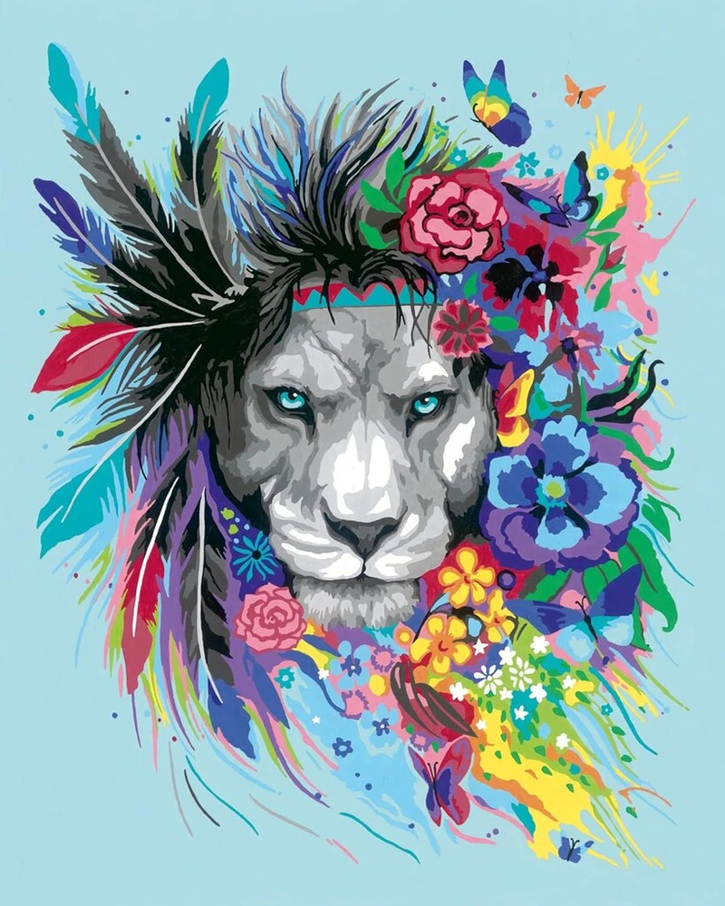 Ravensburger Creart 20130 Boho Lion paveikslas pagal skaičius suaugusiems, „pasidaryk pats“ paveikslų rinkinys su teptuku ir akriliniais dažais, dovana moterims ir vyrams, paveikslas suaugusiems