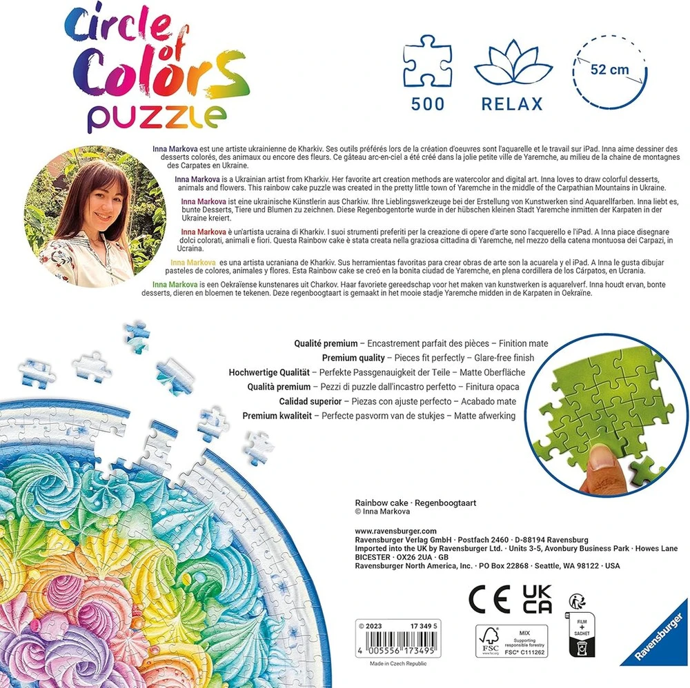 Ravensburger Dėlionė 17349 Circle of Colours Rainbow Cake 500 dalių apvali dėlionė suaugusiems ir vaikams nuo 12 metų