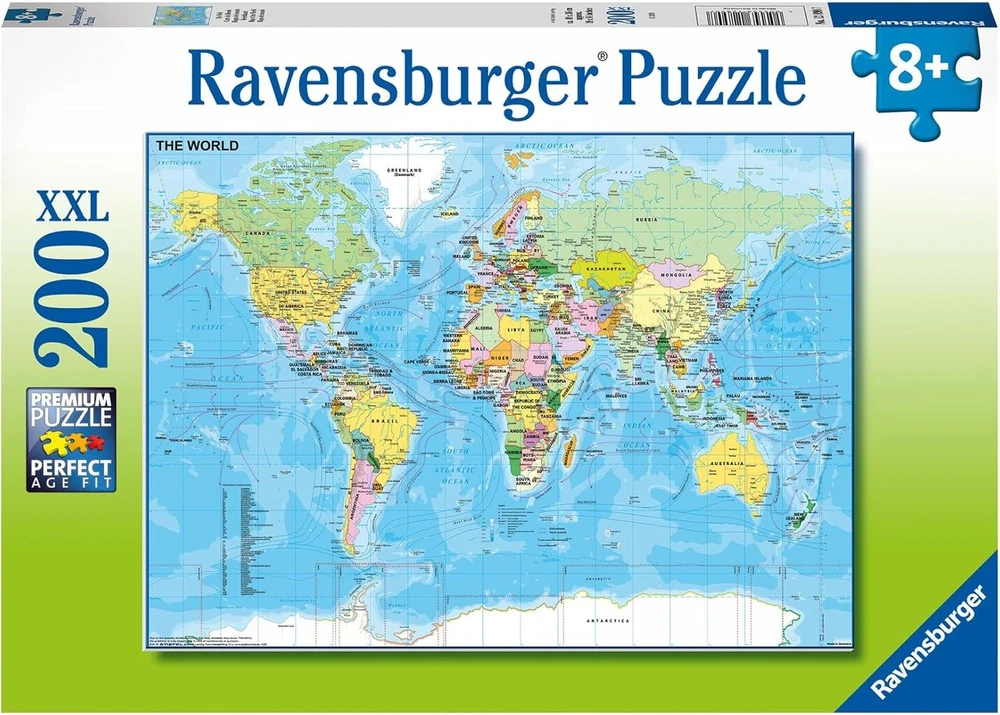 Ravensburger Dėlionė Pasaulio Žemėlapis Vaikams 200 Xxl Detalių