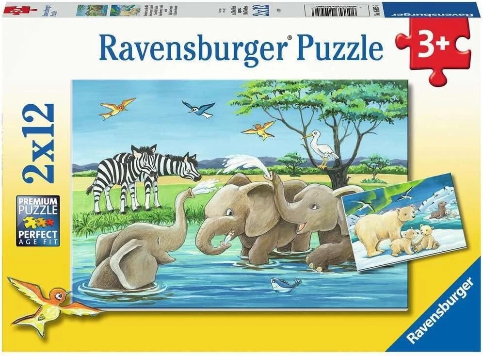 Ravensburger Dėlionė Vaikams - Gyvūnai Iš Viso Pasaulio, 2 x 12 Detalės