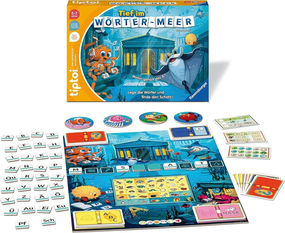 Ravensburger tiptoi 00103 Deep in the Sea of Words, žaidimas vaikams nuo 5-7 metų, skirtas 1-4 žaidėjams