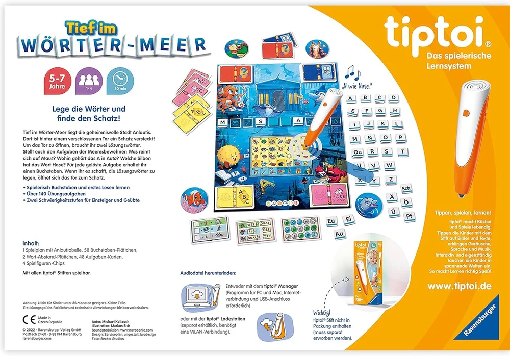 Ravensburger tiptoi 00103 Deep in the Sea of Words, žaidimas vaikams nuo 5-7 metų, skirtas 1-4 žaidėjams