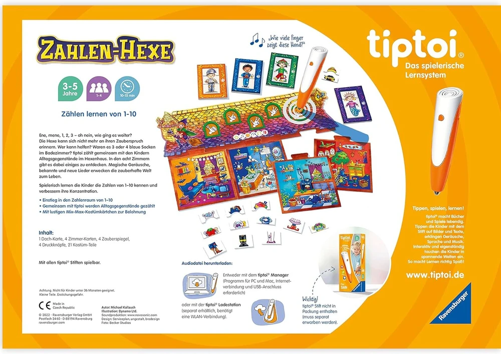 Ravensburger tiptoi žaidimas 00132 skaičių ragana, mokymasis skaičiuoti nuo 1 iki 10 vaikams nuo 3 metų