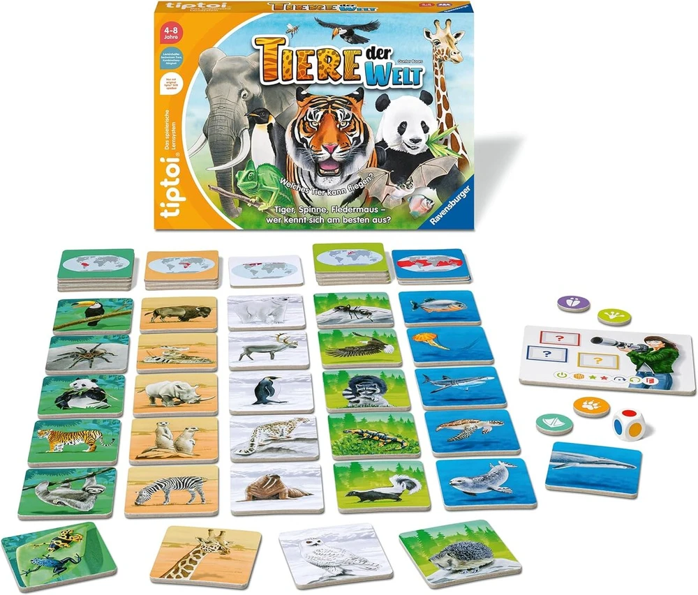 Ravensburger tiptoi žaidimas 00171 Pasaulio gyvūnai, Atpažink gyvūnus pagal jų savybes, Edukacinis žaidimas 1-4 vaikams nuo 4-8 metų
