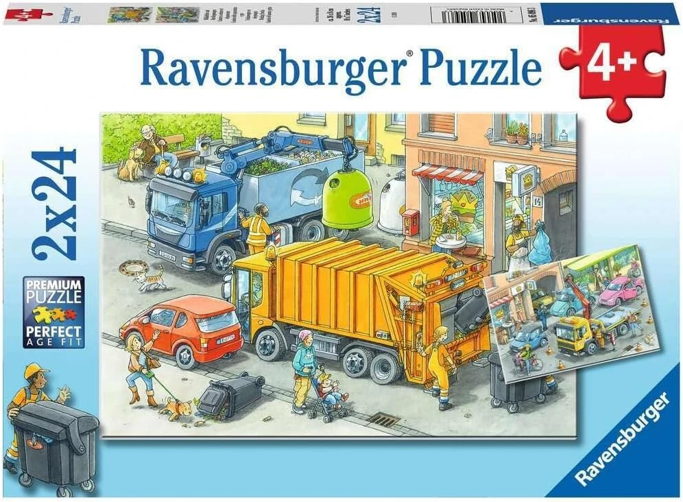 Ravensburger vaikiška dėlionė - 05096 atliekų surinkimas ir vilkikas - dėlionė vaikams nuo 4 metų su 2 x 24 detalėmis