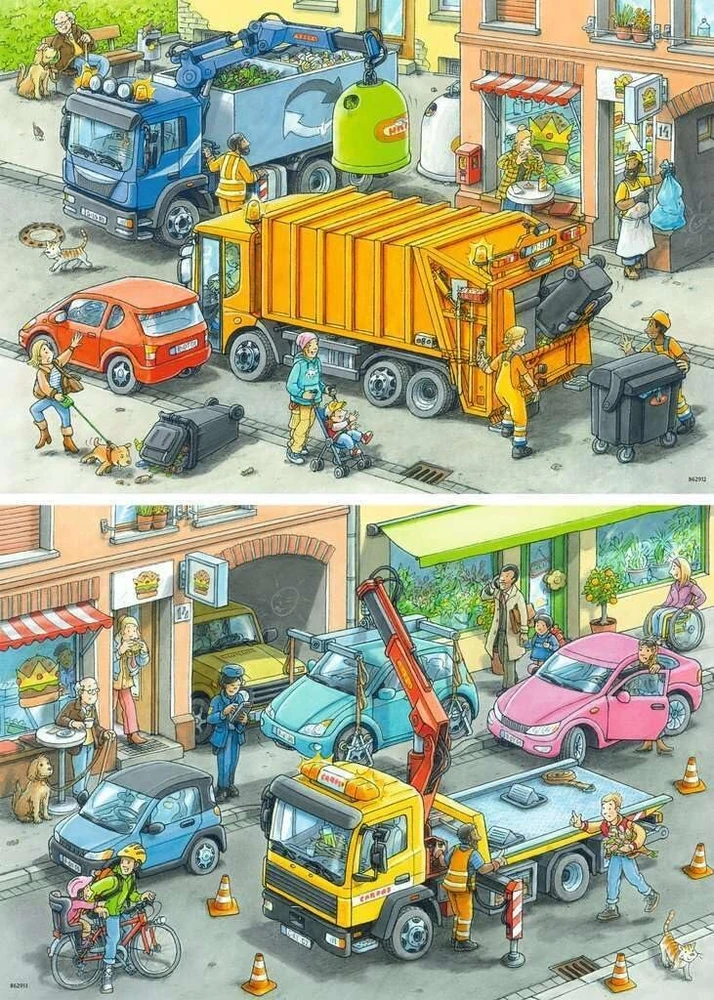 Ravensburger vaikiška dėlionė - 05096 atliekų surinkimas ir vilkikas - dėlionė vaikams nuo 4 metų su 2 x 24 detalėmis
