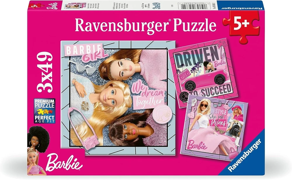 Ravensburger vaikiška dėlionė 05684 - Inspire the World! - 3 x 49 dalelių Barbie dėlionė vaikams nuo 5 metų