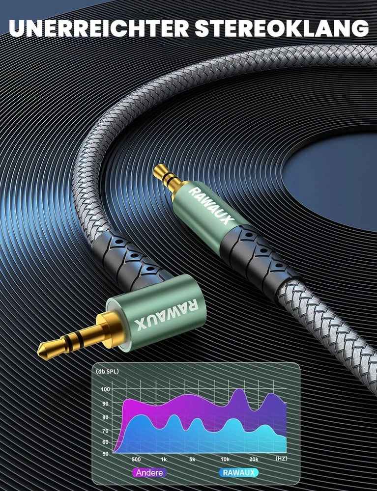 Rawaux Aux laidas 90 laipsnių Jack laidas 3.5 mm Jack į 3.5 mm Jack audio laidas stačiu kampu nuo vyriško iki vyriško ausinių laidas ausinėms, planšetiniam kompiuteriui, nešiojamam kompiuteriui, automobiliui, telefonams, garsiakalbiams (2 m)
