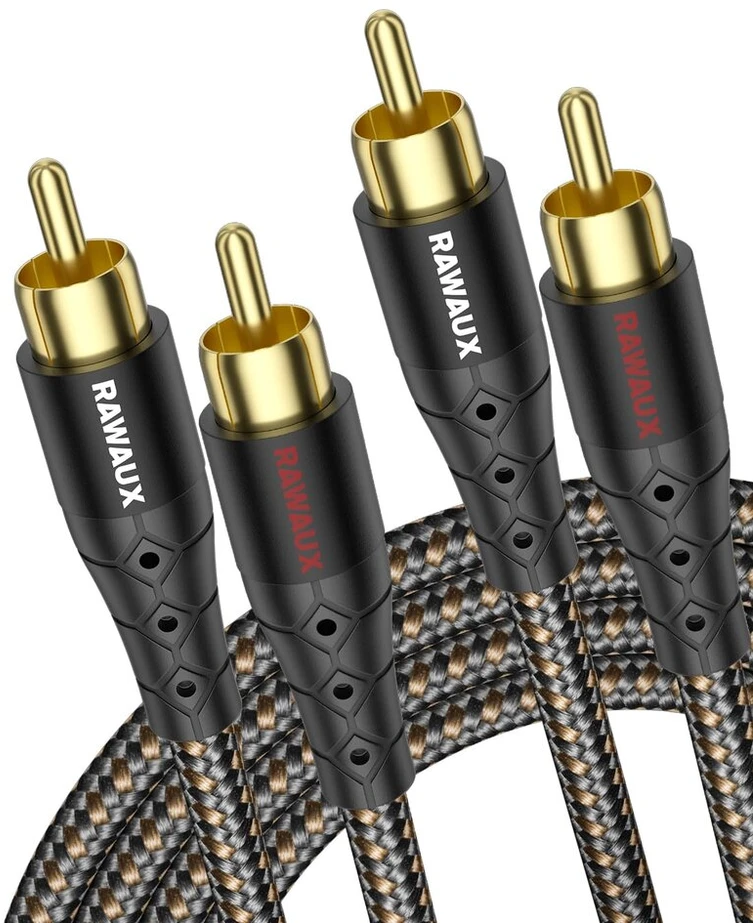 Rawaux rca audio kabelis 2 m, 2 x rca male į 2 x rca male stereo audio žemų dažnių garsiakalbio kabelis hifi 2 rca kabelis paauksuotas pintas skirtas namų kinui, televizoriui, stiprintuvui, hi-fi sistemoms