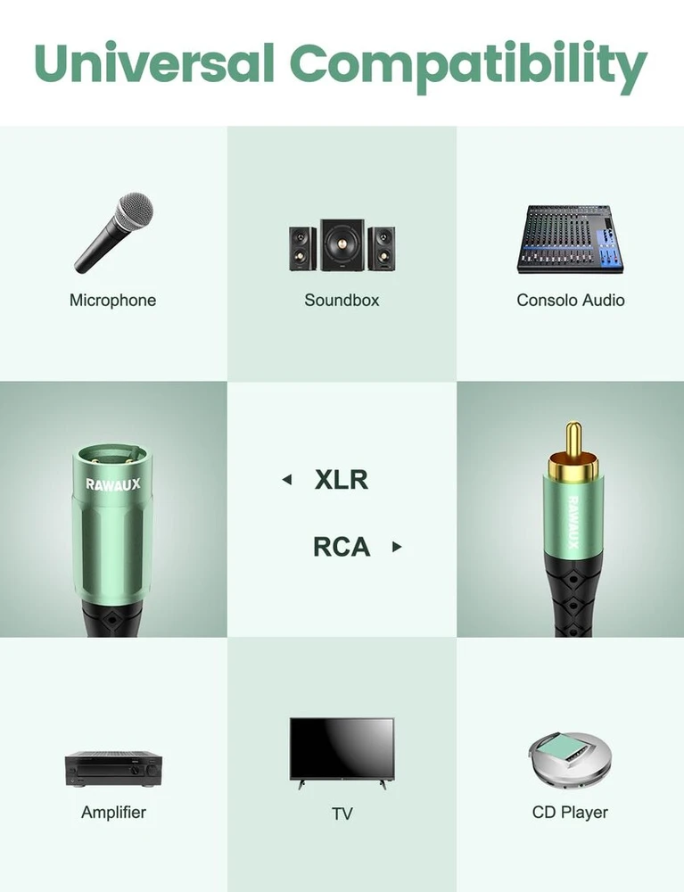 Stiprintuvas Rawaux xlr į rca kabelis, žemų dažnių garsiakalbio kabelis, xlr kištukas į rca kištuką, mikrofono kabelis, stereo garso mikrofono adapteris, skirtas cd grotuvui, garsiakalbiui, kondensatoriui, stiprintuvui (3m)