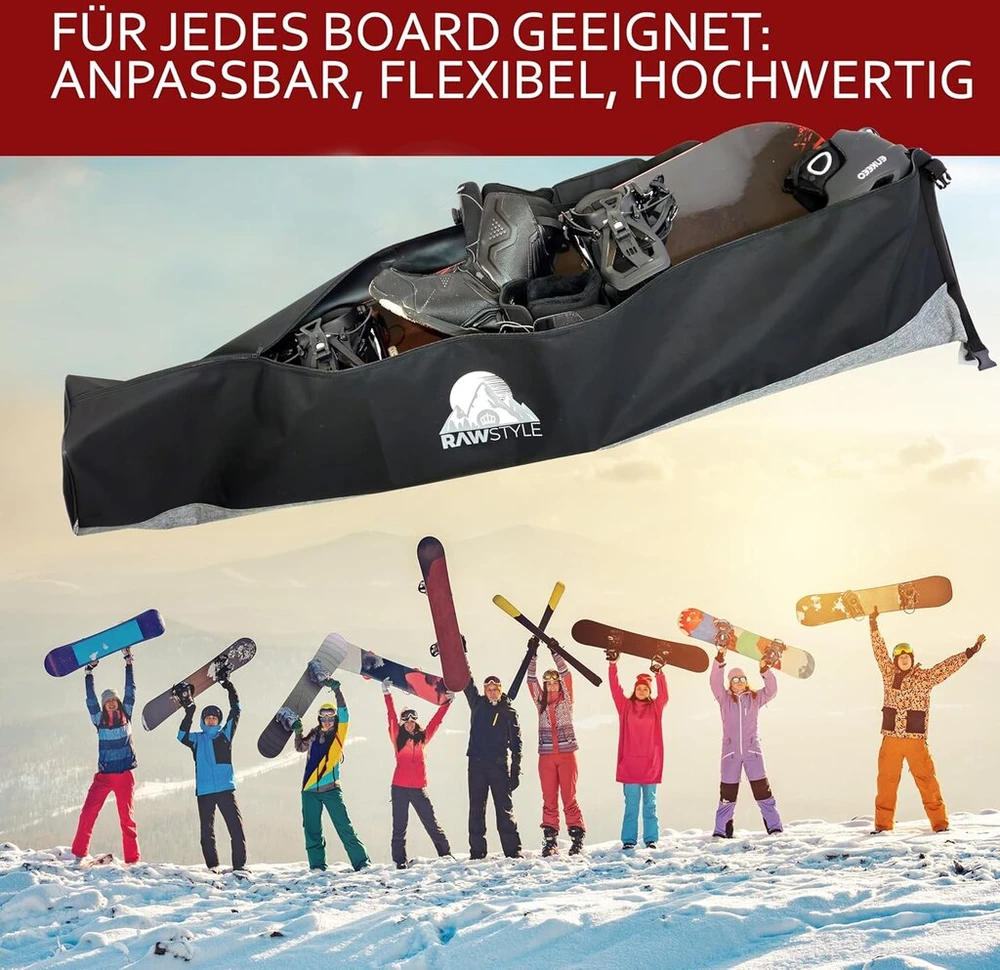Rawstyle snieglentės krepšys, universalus reguliuojamas krepšys snieglentei, skirtas suaugusiems 140–170 cm, neperšlampami žiemos sporto aksesuarai, skirti batams, šalmui, maxi