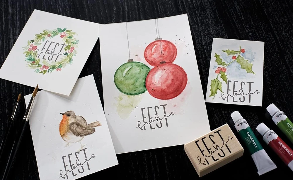 Rayher medinis antspaudas "frohes Fest" (vokiškas tekstas), 4 x 6 cm, medinis tekstinis kalėdinis antspaudas, sviesto antspaudas, 29227000