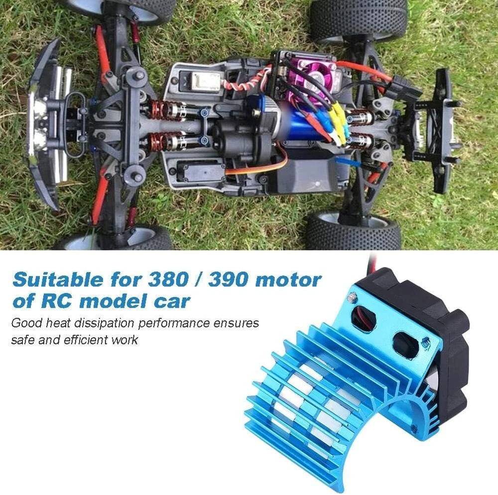 Rc variklio aušintuvas su ventiliatoriumi, rc aušintuvo ventiliatorius, skirtas 1/10 elektrinio rc automobilio 380/390 variklio atnaujinimo priedams (mėlynas), kaip parodyta paveikslėlyje