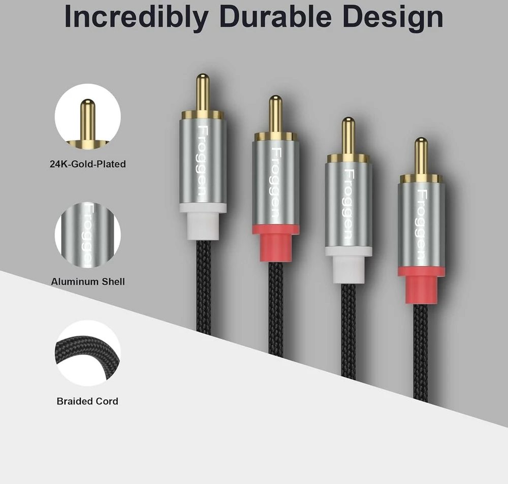 Rca garso kabelis 1.3m: 2x Rca į 2x Rca, stiprintuvams, namų kino sistemoms