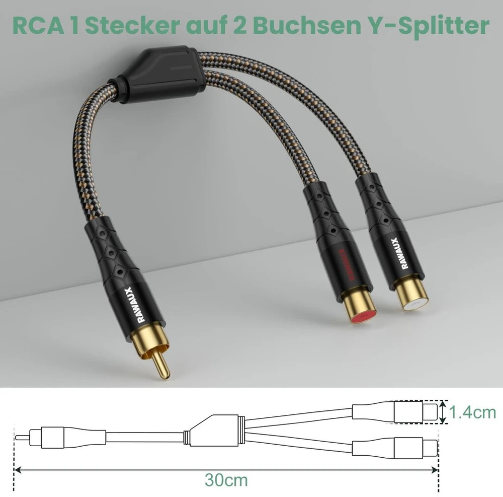 Rca Y daliklis: 1 vyriškas į 2 moteriškus garso kabelio adapterį (0.3 m)