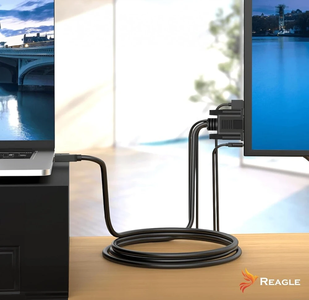 Reagle hdmi į vga kabelis su audio ir usb maitinimo šaltiniu, full hd 1080p @ 60hz adapteris su minijack ir paauksuotais jungikliais - paprastas plug & play jungtis 3 m