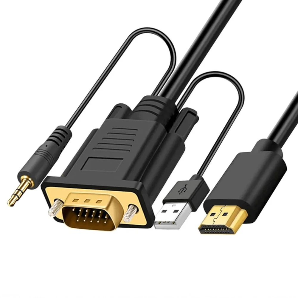 Reagle hdmi į vga kabelis su audio ir usb maitinimo šaltiniu, full hd 1080p @ 60hz adapteris su minijack ir paauksuotais jungikliais - paprastas plug & play jungtis 3 m