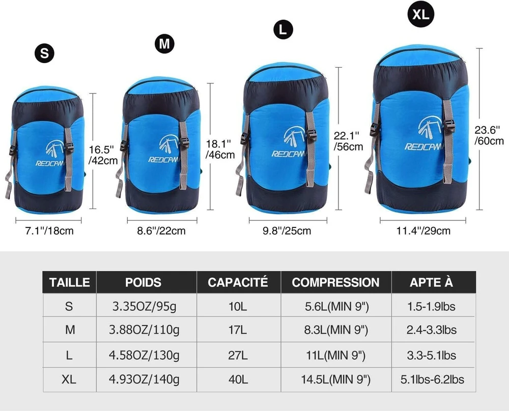 Redcamp Nailono kompresinis maišas miegmaišiui, 17l/27l/40l itin lengvas vandeniui atsparus pakavimo maišas stovyklavimui, žygiams lauke, kelionėms su kuprine