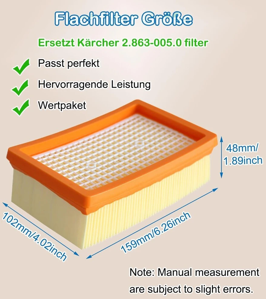Rediboom 2 vnt. plokščių klostuotų filtrų, skirtų Kärcher universaliam dulkių siurbliui Wd4 / Wd5 / Wd6 / Mv4 / Mv5 / Mv6, pakeičia filtrą Kärcher 2.863-005.0