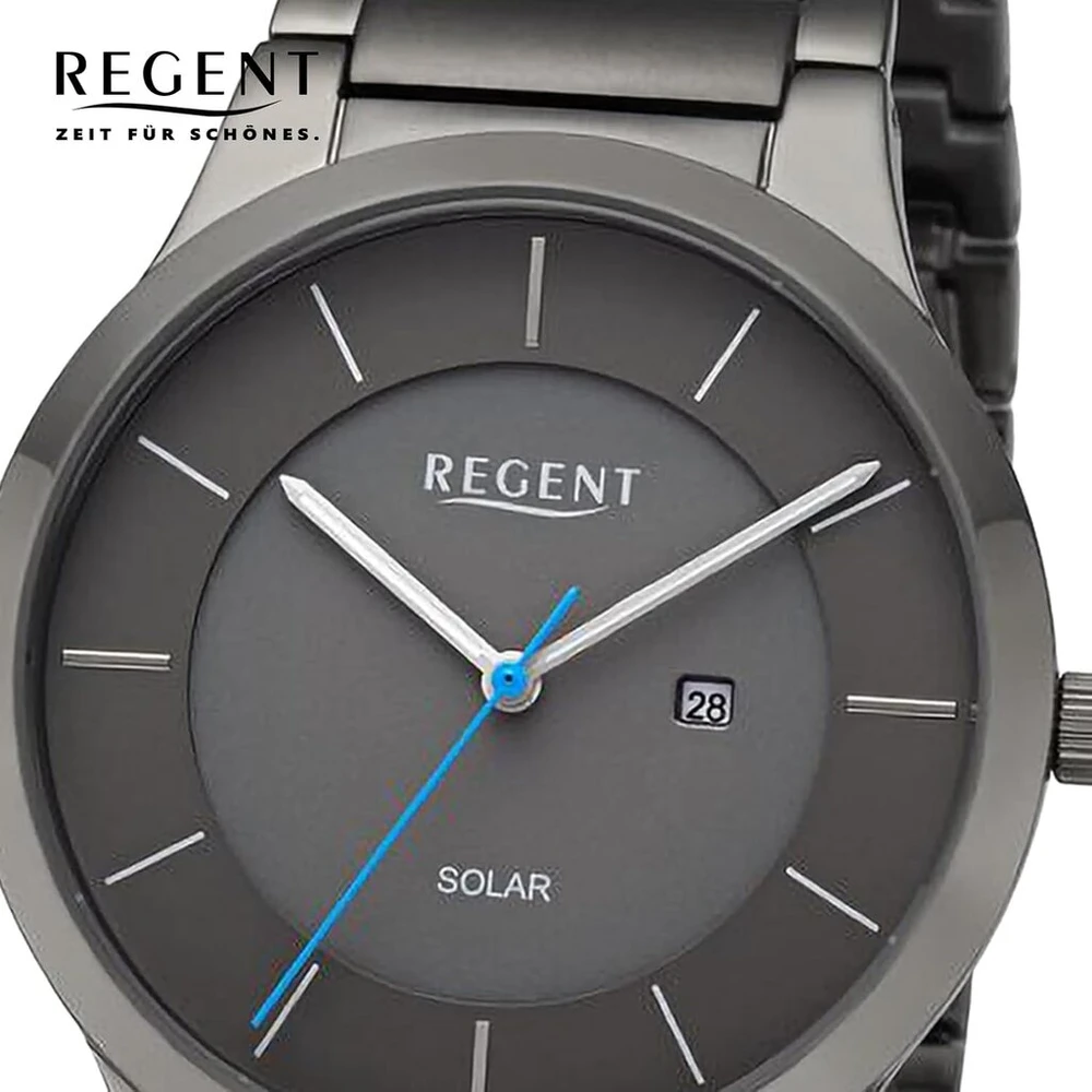Regent Ba726 vyriškas solarinis laikrodis, metalinis dirželis, skersmuo 39 mm, pilka, tamsiai pilka/tamsiai pilka, apyrankė