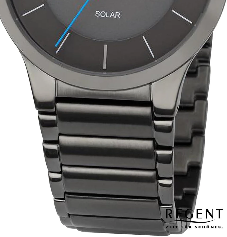 Regent Ba726 vyriškas solarinis laikrodis, metalinis dirželis, skersmuo 39 mm, pilka, tamsiai pilka/tamsiai pilka, apyrankė