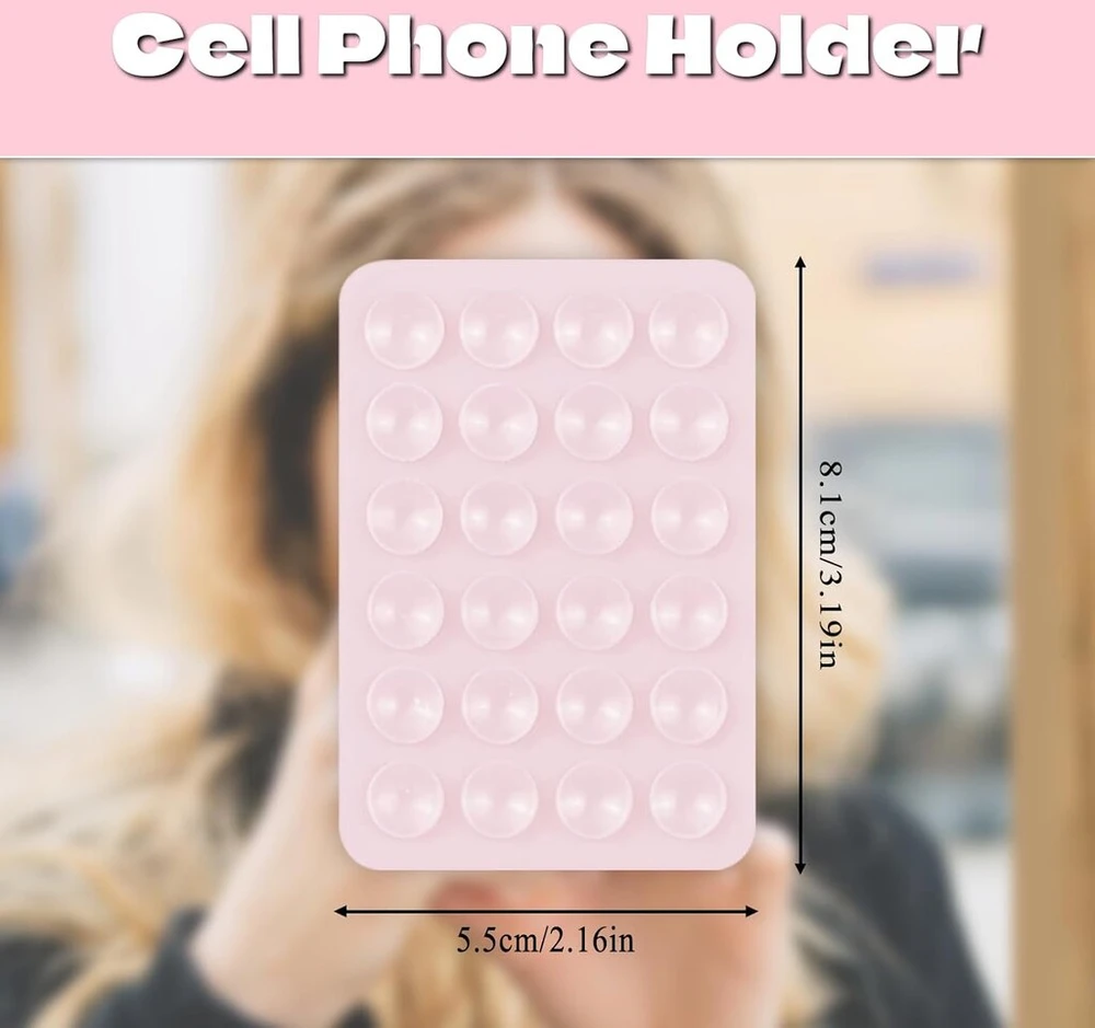 Regerly silikoninis telefono laikiklis automobiliui su siurbtuku, 2 vnt. itin stiprus silikoninis siurbtukas, kvadratinis dėklas, telefono laikiklis mobiliesiems telefonams, maitinimo blokams vairuojant (rožinis)