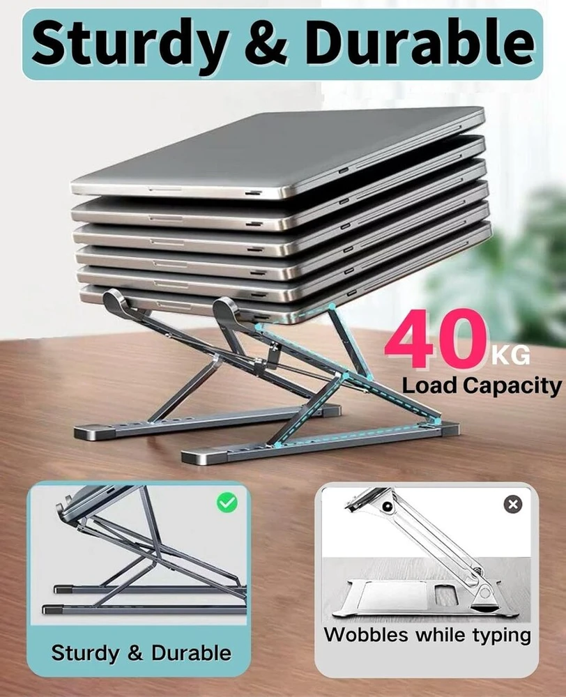 Reguliuojamas aliuminio nešiojamojo kompiuterio stovas, sulankstomas