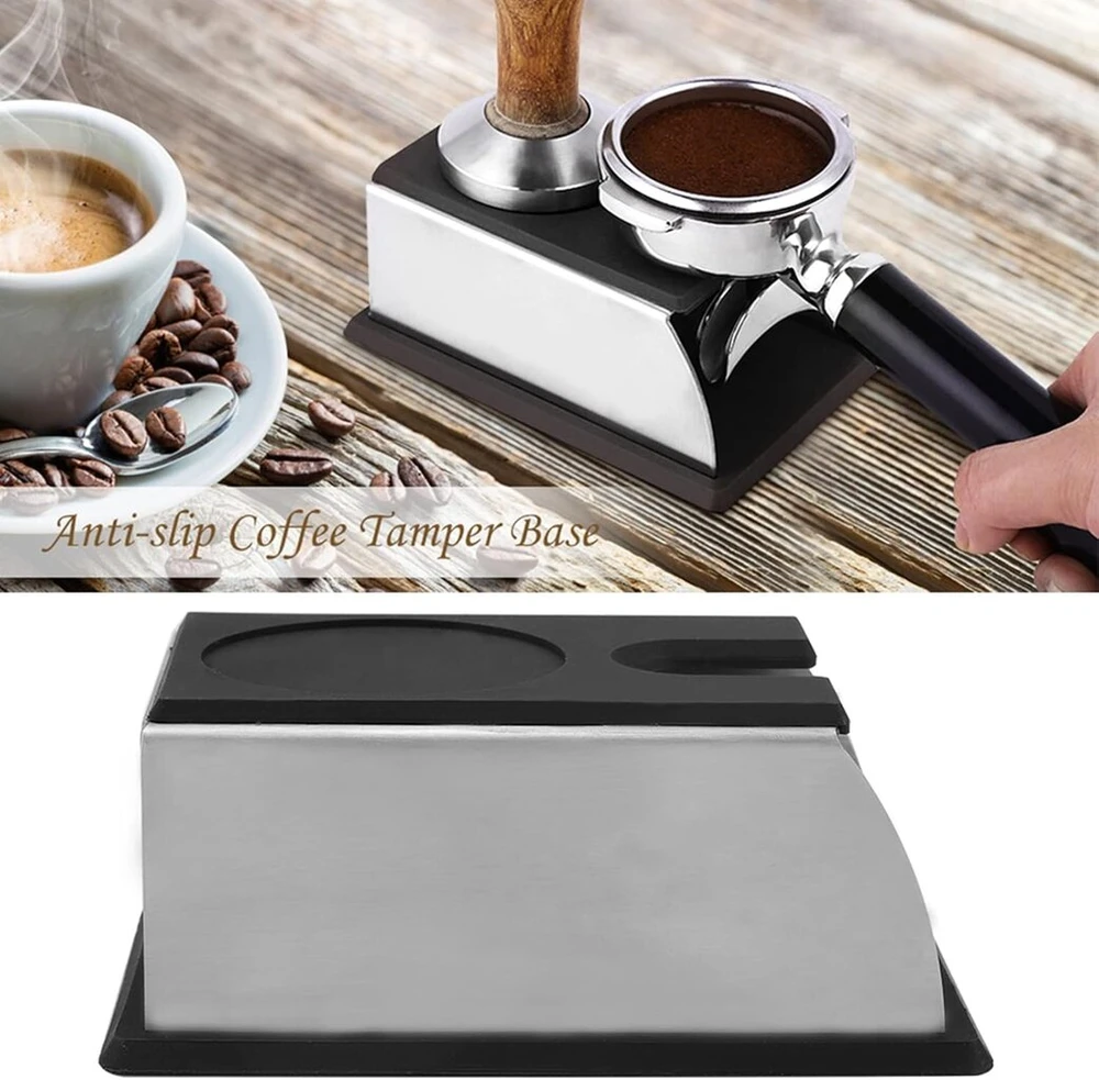 Regun tamperio stotelė 58 mm, tamperio stotelė espresso portafilter aparatui, juodo nerūdijančio plieno kavos manipuliavimo pagrindo stovas, barista priedai portafilter aparatams pradedantiesiems