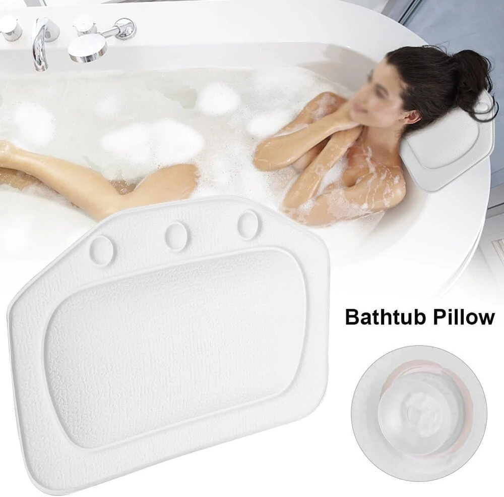 Regun vonios pagalvė, minkšta putų pagalvė su siurbtukais, ergonomiška prabangi vonios pagalvė galvos ir kaklo atramai, idealiai tinka namų Spa ir vonioms (balta)