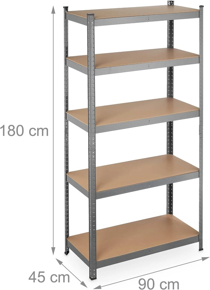 Relaxdays itin tvirtas lentynų blokas 875 kg 5 pakopų sudedamas rūsys garažas plienas A180 x P90 x G45 cm pilkas