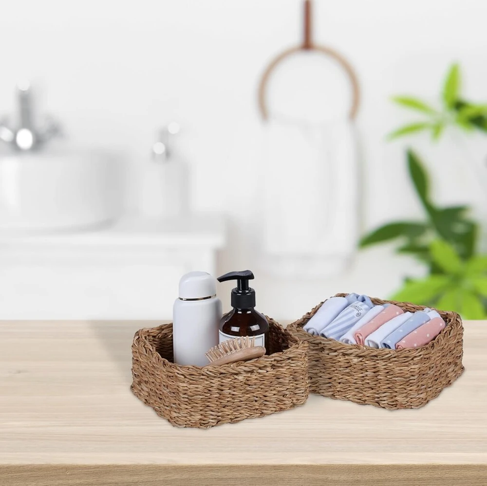 Relaxdays jūržolių laikymo krepšys, 5 dalių rinkinys, įvairių dydžių, pinti krepšiai, dekoratyviniai krepšiai, vonios kambariui, svetainei, natūralus