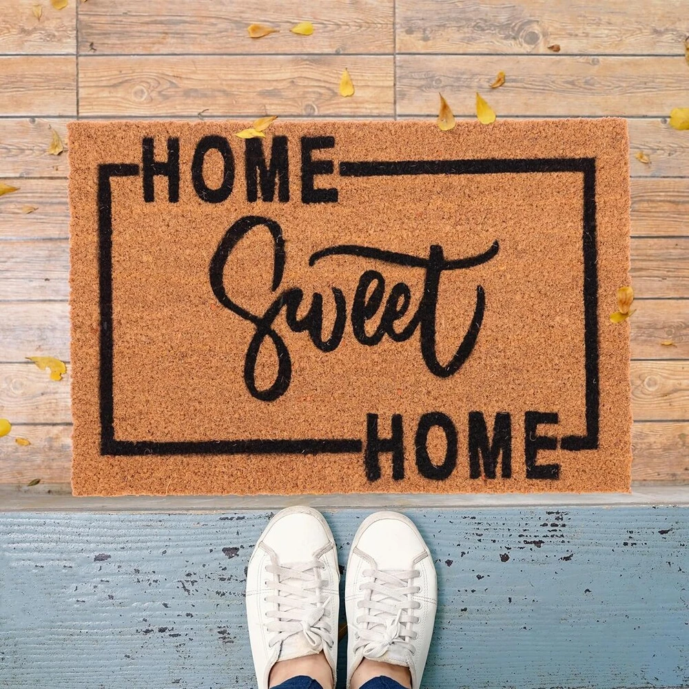 Relaxdays kokosinis durų kilimėlis, Sweet Home, 60 x 40 cm, neslystantis, atsparus oro sąlygoms, vidaus ir lauko, natūralus/juodas, 80% kokoso 20% plastiko