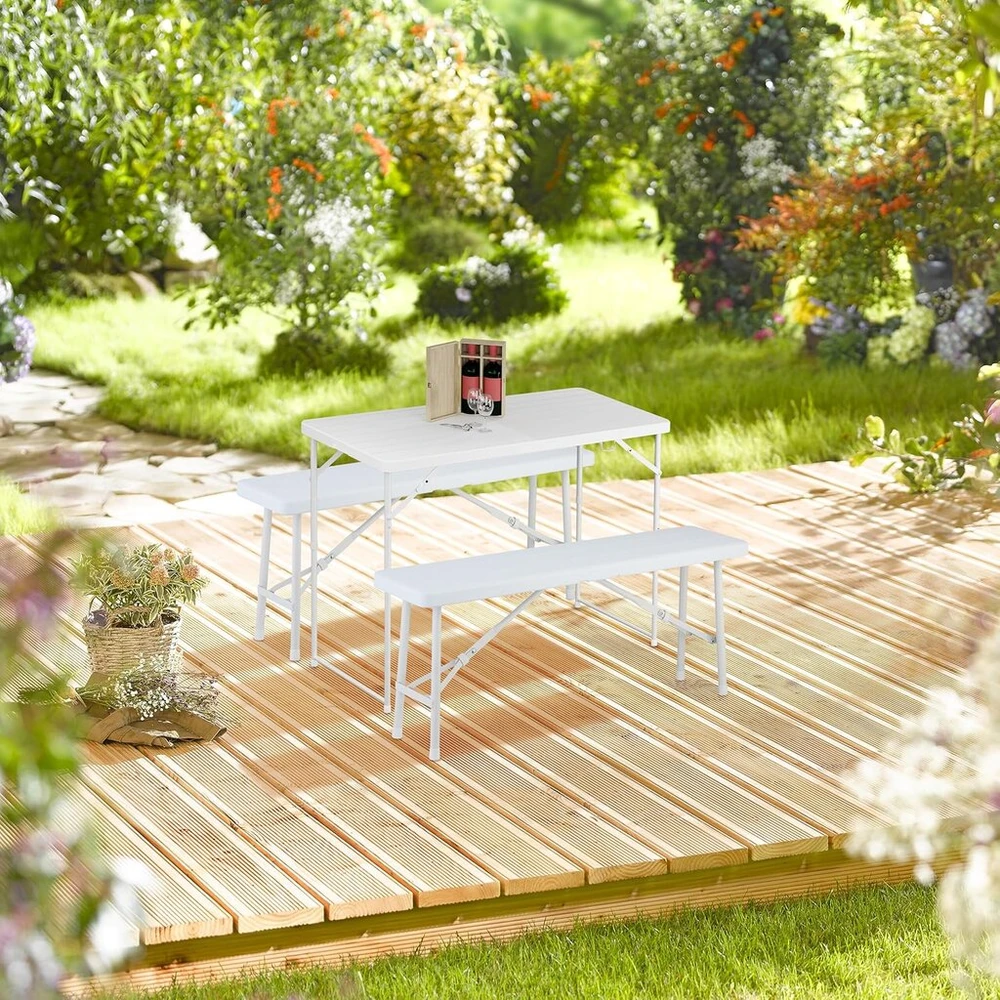 Relaxdays sulankstomas sodo stalas, aukštis 74 x 120 x 60 cm, plastikas, plienas, reguliuojamo aukščio, 6 asmenims, stovyklavimo stalas, rudas