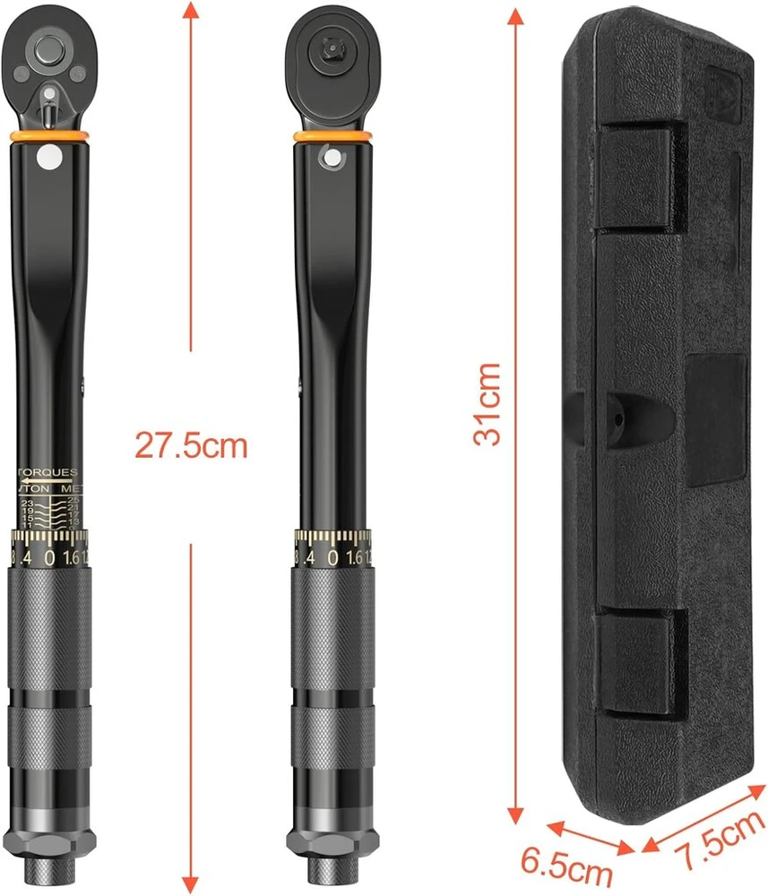 Relota 1/4 colio sukimo momento raktas automobiliui, 5-25 Nm sukimo momento raktas dviračiui, reversinis terkšlinis sukimo momento raktas, sukimo momento raktas, sukimo momento raktas dviračiui, ratų raktas, ±3% paklaidos tikslumas