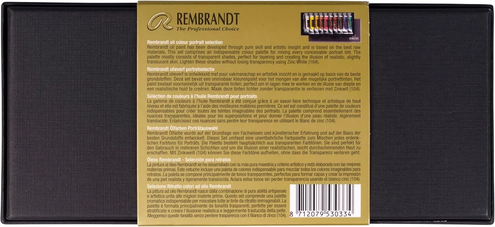 Rembrandt profesionalių aliejinių dažų rinkinys, portretų pasirinkimas su 10 spalvų (15 ml tūbelės), menininko kokybės aliejiniai dažai