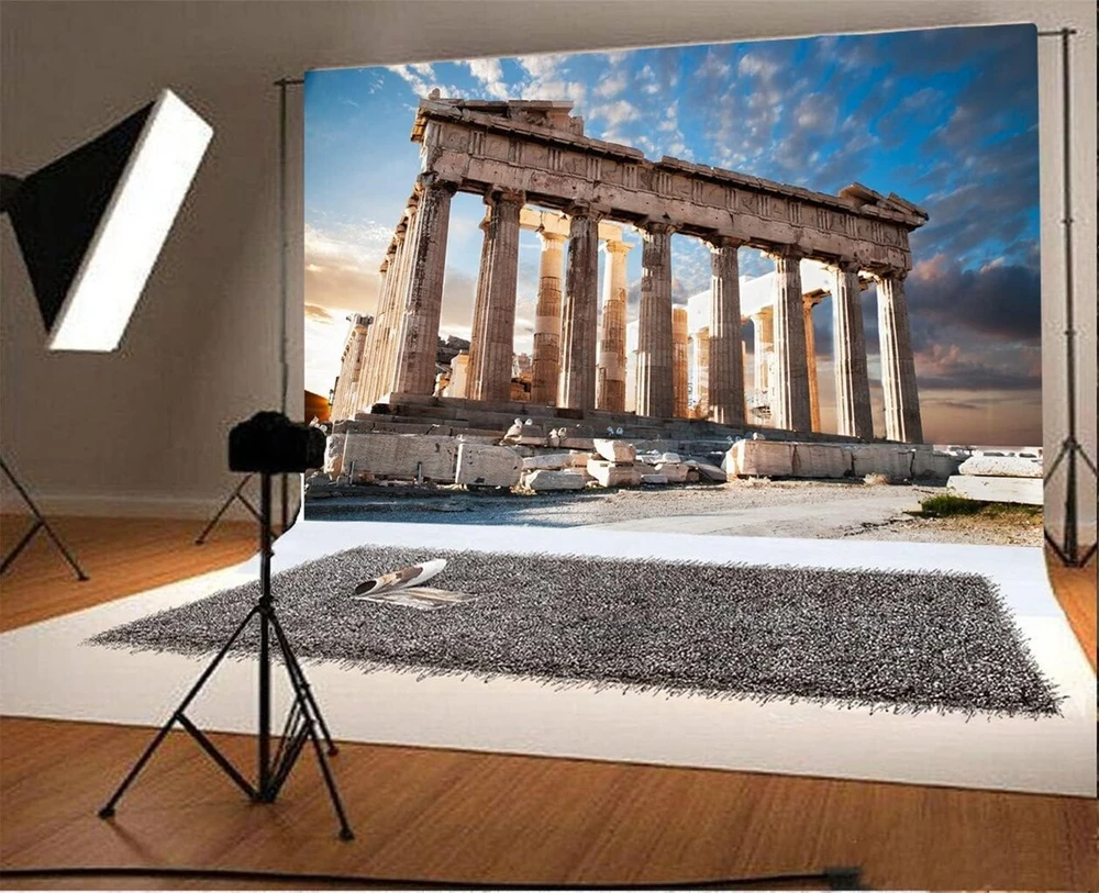 Renaiss 2.2 x 1.5 m Graikijos marmuro kolonos fotografijos fonas Akropolis Antikinės griuvėsių vietovės fonas Partenono šventykla Kelionių atostogų fonas Kūdikių suaugusiųjų portretų foto studijos rekvizitai