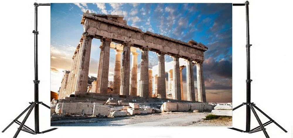 Renaiss 2.2 x 1.5 m Graikijos marmuro kolonos fotografijos fonas Akropolis Antikinės griuvėsių vietovės fonas Partenono šventykla Kelionių atostogų fonas Kūdikių suaugusiųjų portretų foto studijos rekvizitai
