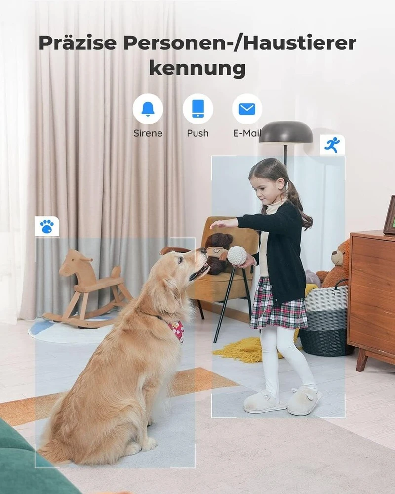 Reolink 5 Mp Ptz Wi-fi apsaugos kamera vidaus, 2.4/5 Ghz Wi-fi auklės kamera su žmogaus/gyvūno aptikimu, automatiniu sekimu, 3x optiniu priartinimu, namų apsaugos kamera vyresniems vaikams, 2 krypčių garsas, E1 Zoom