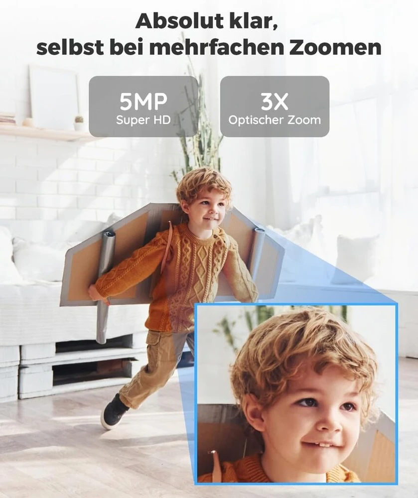 Reolink 5 Mp Ptz Wi-fi apsaugos kamera vidaus, 2.4/5 Ghz Wi-fi auklės kamera su žmogaus/gyvūno aptikimu, automatiniu sekimu, 3x optiniu priartinimu, namų apsaugos kamera vyresniems vaikams, 2 krypčių garsas, E1 Zoom
