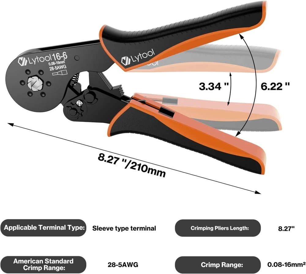 Replės užspaudimui 0,08–16 mm², lytool vielos antgalių replės šešiakampės replės užspaudimui 16-6, replės užspaudimui izoliuotiems neizoliuotiems vielos antgaliams, replės užspaudimui jungtims