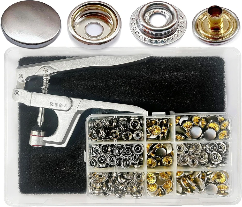 Reri 80 rinkinys spaudžių rinkinys su replėmis 15 mm metalinės spaudės su replėmis siuvimo reikmenys sagos siuvimui spaudės "pasidaryk pats" amatams audiniams drabužių krepšiams
