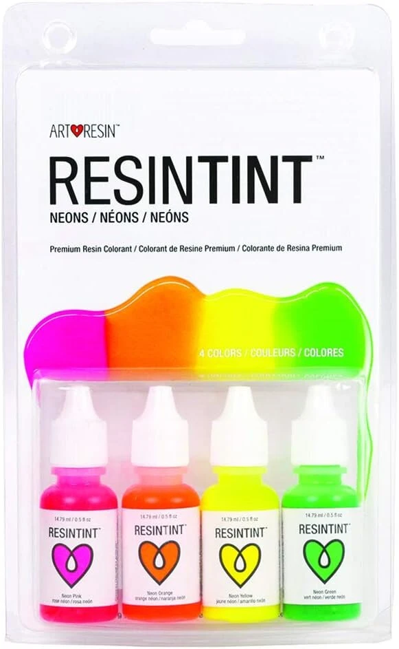 Resintint skysti pigmentai, netoksiški, nedegūs, neoninių spalvų rinkinys, 4 vnt.