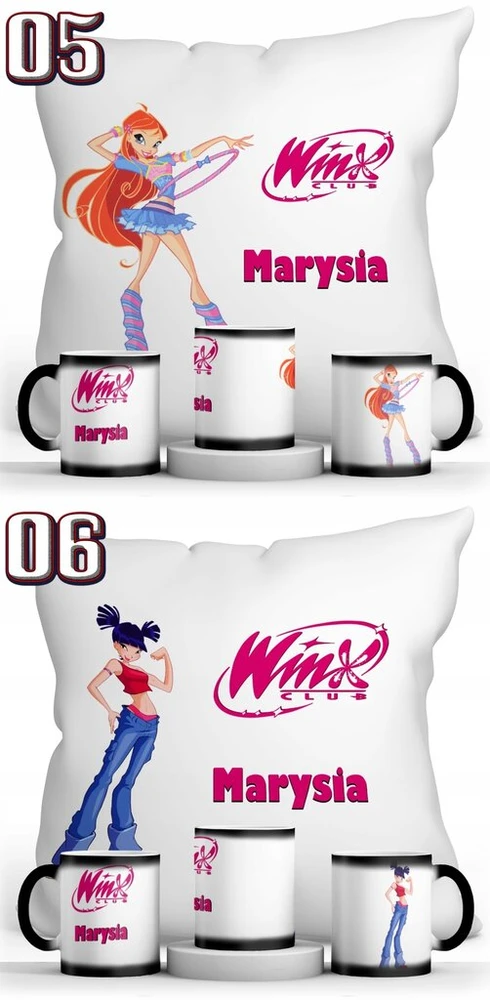 Resolid Winx Club magiškas puodelis + pagalvė + vardas