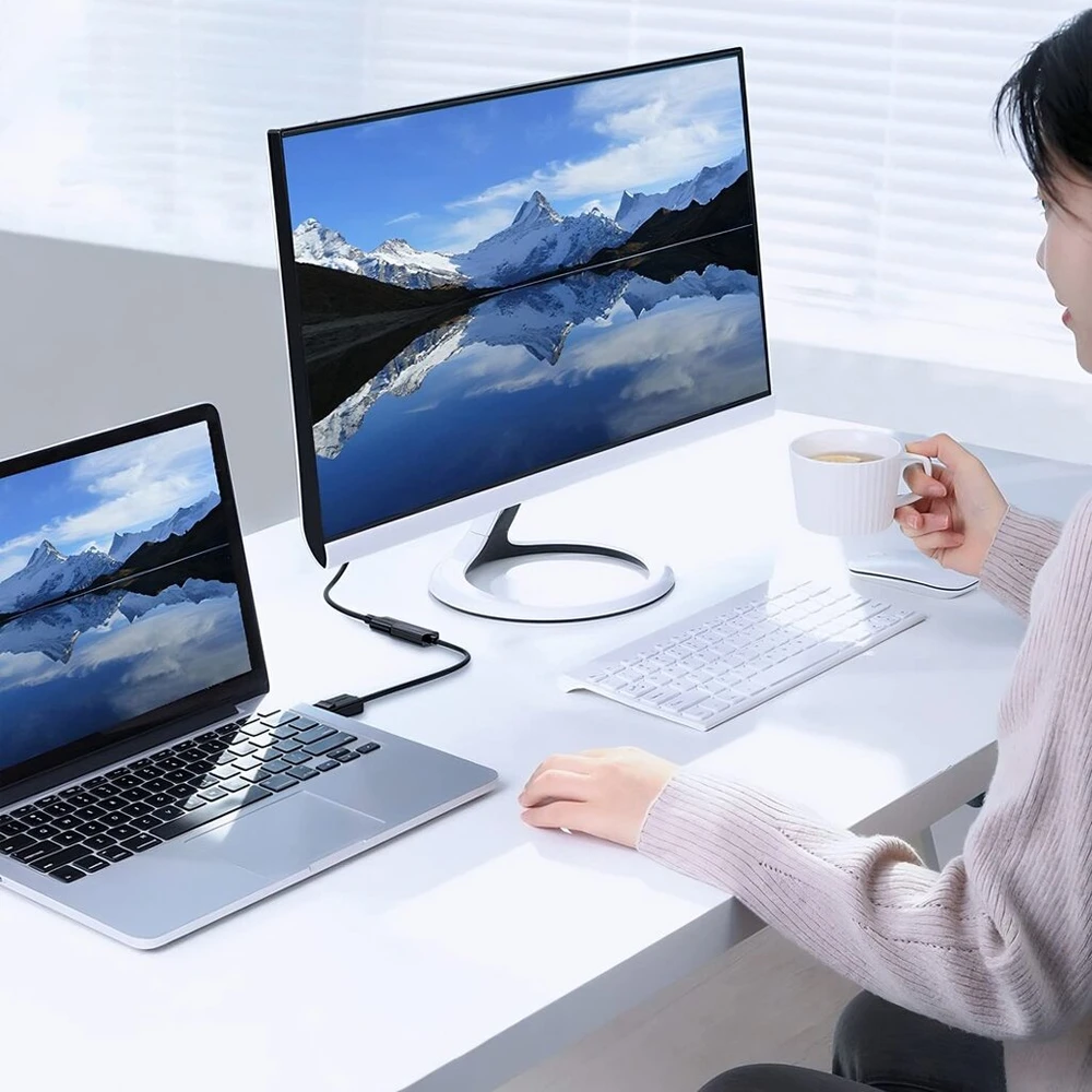 Retoo Displayport į Hdmi adapteris mini display port į hdmi konverterio adapteris į hdmi female suderinamas su hdtv monitoriumi projektoriumi staliniu kompiuteriu surface minidisplayport thunderbolt 25.5cm juodas