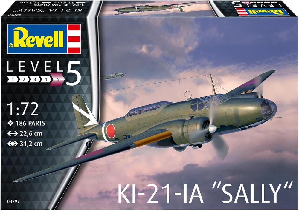 Revell Ki-21-ia Sally modelio rinkinys, 1:72 mastelis, 150 detalių, rankdarbių rinkinys nuo 12 metų, detalus modelis, tolimojo nuotolio bombonešis, autentiška kopija