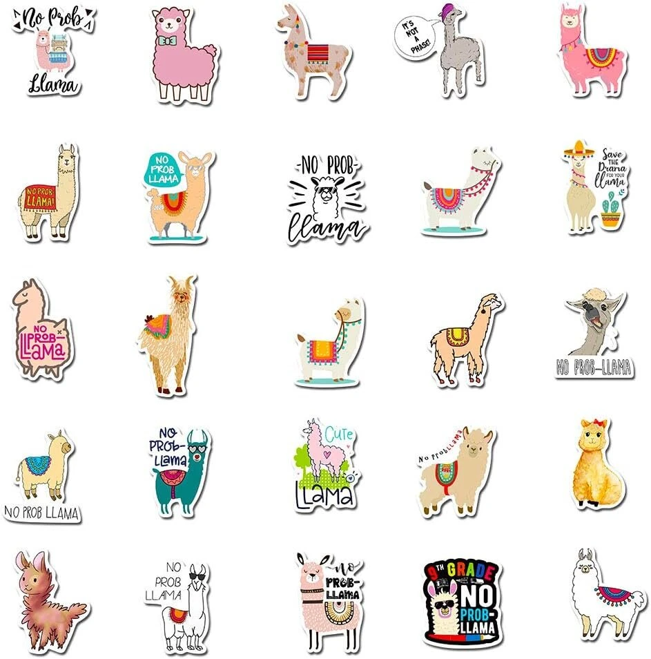 Rgbee Alpaca lipdukų rinkinys, 50 vienetų, Llama lipdukas nešiojamam kompiuteriui, lagaminui, šalmui, motociklui, riedlentei, automobiliui, dviračiui, kompiuteriui, Stickerbomb